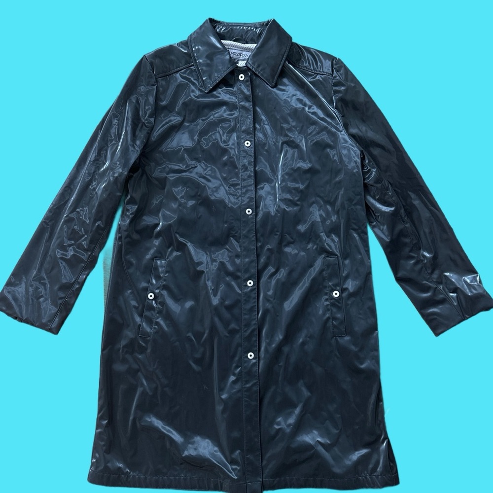 Vintage Y2K Shiny Black Matrix Style Rain Coat Jacket Size Small